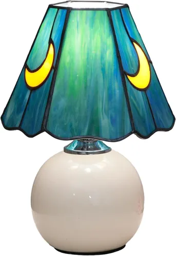 Miniatura 11 de Lámpara de mesa de noche de luna de cristal de cristal, lámpara de mesita de noche estilo Tiffany con bombilla E26, lámpara de acento pequeña rosa