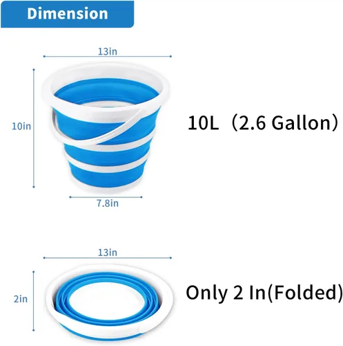 Miniatura 2 de Paquete de 2 cubetas plegables de 10 L (2.6 galones) cada una, cubeta de limpieza para fregona plegable, portátil, suministros de agua pequeños