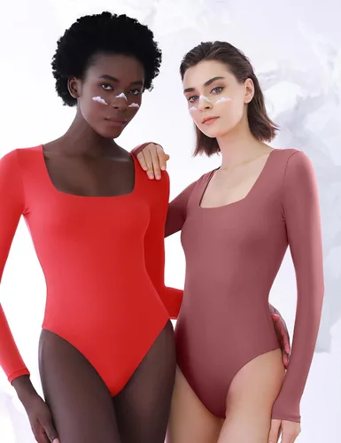 Miniatura 6 de PUMIEY Body sexy de manga larga con cuello cuadrado para mujer, colección Smoke Cloud