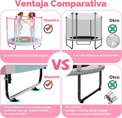 Miniatura 3 de VGMiu Trampolín de 60 pulgadas para niños, cama elástica de 5 pies para interiores y exteriores con aro de baloncesto, recinto de seguridad, regalos