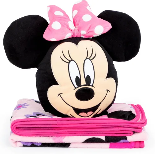 Miniatura 3 de Jay Franco Juego de cobija y almohada Disney Minnie Mouse Nogginz - 40 x 50 pulgadas, manta ligera de viaje de 2 piezas para niños, ropa de cama
