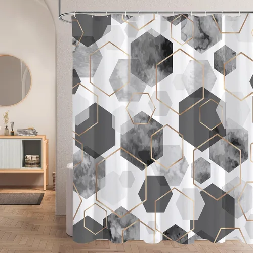Miniatura 12 de Litabel Juego de cortinas de ducha impermeables, decoración geométrica moderna, de tela abstracta, para baño, 72 x 72 pulgadas Azul