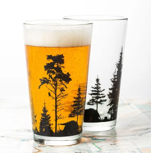 Miniatura 5 de Black Lantern Juego de 2 vasos de pinta – Forest & Mountain Camping 16oz serigrafiados vasos de cerveza artesanal – Vasos temáticos de naturaleza al