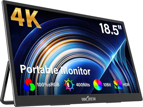 InnoView Monitor portátil 4K de 18.5 pulgadas 3840 x 2160 UHD USB-C HDMI para laptop, pantalla de juegos para computadora IPS de 10 bits, monitor de