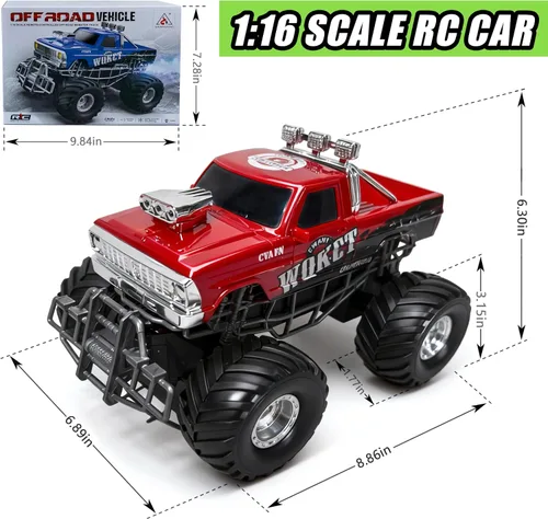 Miniatura 4 de Camión Monstruo RC de Alta Velocidad de Nivel de Entrada rojo con Luz y Rociador 2.4GHz Vertical Rotación 360° 4WD Camiones Monstruo Coches RC, 20+
