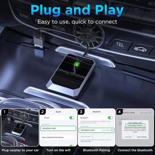 Miniatura 2 de Adaptador CarPlay Inalámbrico, Convierte de Cableado a Adaptador CarPlay Inalámbrico para iPhone, Control Inalámbrico Plug & Play CarPlay para Autos