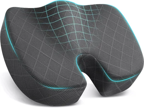 TushGuard - Cojín para asiento de oficina, silla de ruedas o automóvil, espuma viscoelástica antideslizante, para aliviar el dolor de espalda, Gris