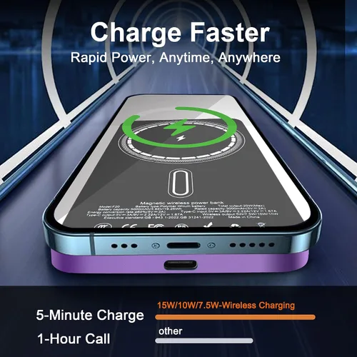 Miniatura 2 de Cargador portátil magnético de 5000 mAh, cargador inalámbrico ultra delgado de 15 W, carga rápida para iPhone 17/16/15/14/13/12 Pro/Pro Max/Plus