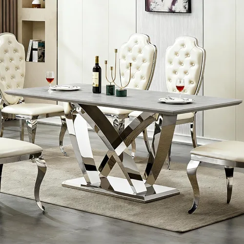 Miniatura 18 de Mesa de comedor redonda de 47 pulgadas, mesa de cocina redonda moderna de mediados de siglo para 4 a 6 personas, mesa de mármol sintético de alto