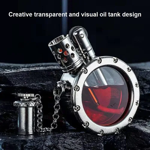 Miniatura 2 de YANCONG - Encendedor de tanque de combustible transparente visible vintage antiguo de queroseno hecho a mano redondo cobre Plateado (sliver)