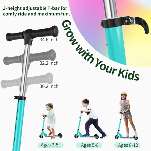 Miniatura 4 de BELEEV V2 - Scooter para niños con ruedas y tallo y plataforma iluminados, scooter plegable de 2 ruedas para niñas y niños, 3 alturas ajustables