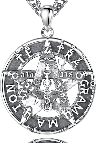 Miniatura 17 de CELESTIA Colgante de plata de ley 925, anillos de tetragrammaton, collar masónico, joyería de pentagrama para mujeres y hombres
