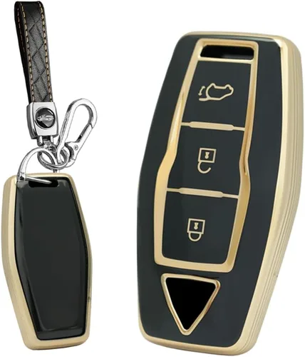 Miniatura 10 de SANRILY Golden-Edge - Funda para llavero de 3 botones 2023 para Mitsubishi Outlander 2022 2021 sin llave con llavero de cuero, color beige