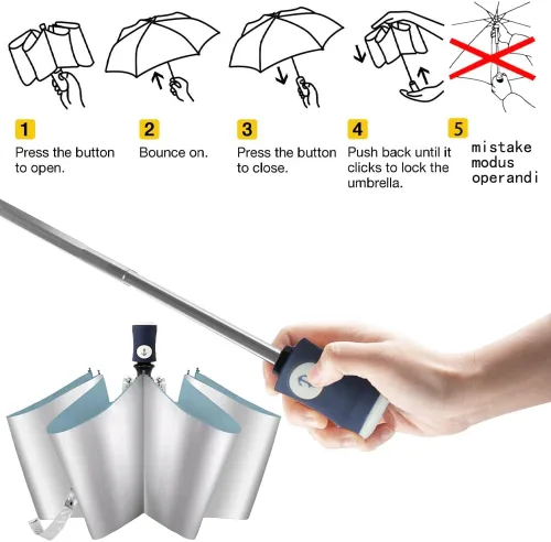 Miniatura 28 de FDJASGY Capa de revestimiento plateado, bloqueo de tela UV 99.9%, paraguas compacto plegable de viaje, paraguas automático resistente al viento