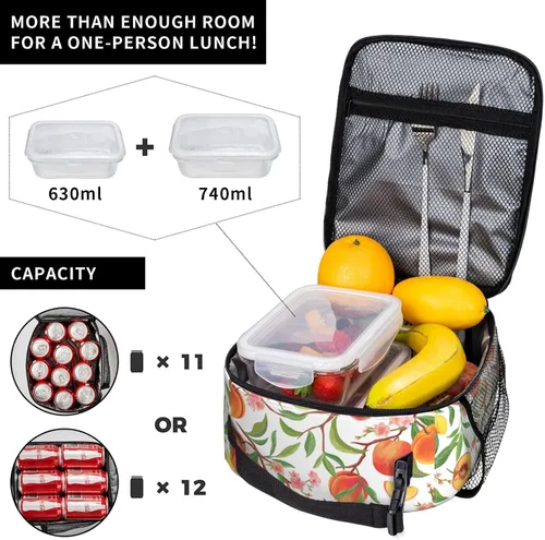 Miniatura 4 de Lonchera de durazno para adultos, niños, mujeres, hombres, bolsa de almuerzo de frutas, bolsa enfriadora, reutilizable, aislada, bolsa de almuerzo