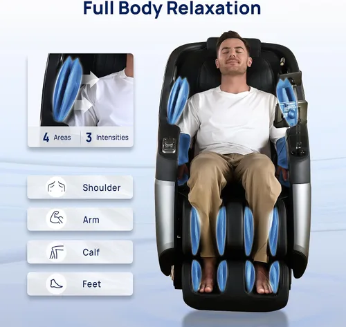 Miniatura 9 de VAT - Silla de masaje de cuerpo completo VibroAcoustic Sonic Wave, SL-Track Zero Gravity reclinable con 25 modos automáticos, escaneo corporal Negro