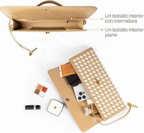 Miniatura 5 de Joryin Bolso tejido para mujer, bolso de mano de cuero tejido, bolso cruzado, bolso formal de noche, cuero vegano