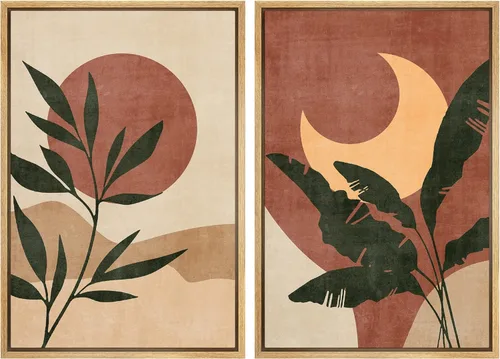 Miniatura 121 de SIGNFORD Lienzo enmarcado para pared, juego de arte con hojas de palmera de selva, polígonos geométricos, formas abstractas, ilustración, arte