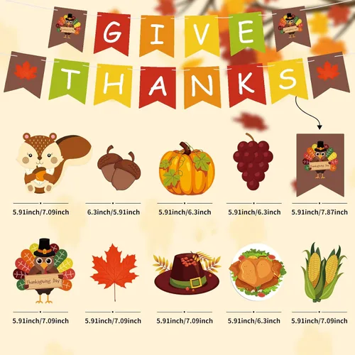 Miniatura 3 de Decoraciones de Acción de Gracias, pancarta de agradecimiento y pavo y calabaza, arce, remolinos colgantes para interiores, hogar, oficina, aula