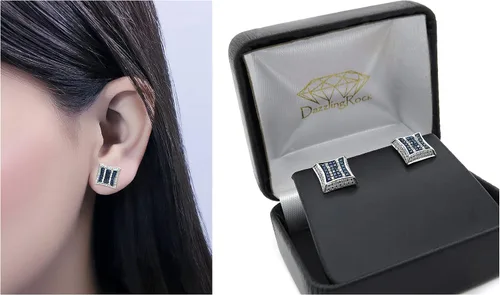 Miniatura 2 de Dazzlingrock Collection Aretes de tuerca redondos de 0.10 quilates (ctw) con diamante blanco y azul (unisex) con micro pavé en forma de cometa
