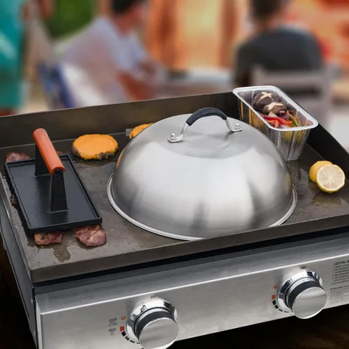 Miniatura 6 de SHINESTAR Prensa de plancha de hierro fundido con cúpula de fusión de 12 pulgadas para piedra negra, perfecta para tocino, hamburguesa, panini