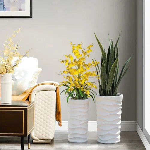 Miniatura 7 de LuxenHome Macetas Altas para Plantas de Exterior, Juego de 2 Macetas para Interiores y Exteriores con Orificio de Drenaje y Tapón de Goma, Macetas