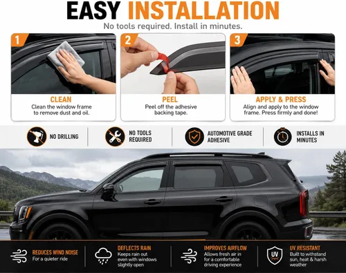 Miniatura 8 de Black Horse Off Road [BHOR] Protectores de lluvia / deflectores de viento compatibles con Kia Telluride Smoke 2020-2025 4 piezas - 144711
