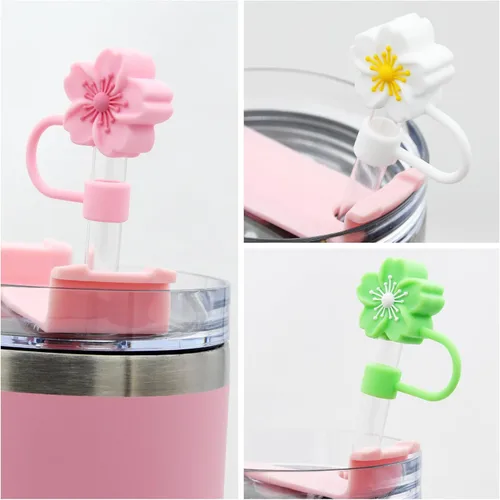 Miniatura 3 de Tapa de silicona con flores para pajita de vaso Stanley, 10 mm 0.4 pulgadas, tapas reutilizables, regalo para decoración de fiesta 4 piezas flor