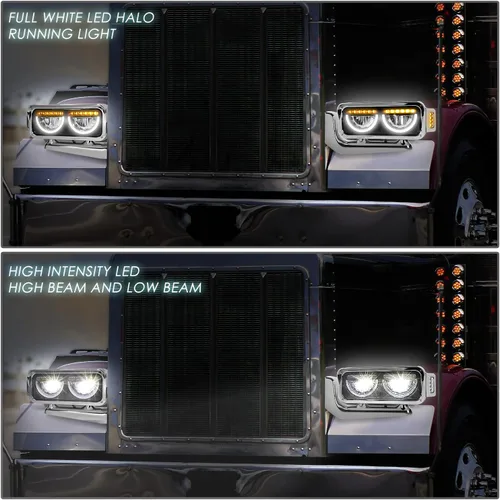 Miniatura 3 de DNA MOTORING HL-HAY-033-BK Par de faros delanteros LED con anillo de halo tipo U y reflector, ángulo amplio, compatible con Peterbilt 359