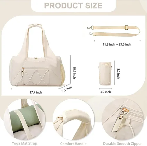 Miniatura 2 de Bolsa de gimnasio para mujer, bolsa de esterilla de yoga con compartimento para zapatos y bolsillo húmedo, bolsa de gimnasio de yoga deportiva