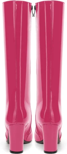 Miniatura 137 de AMBELIGHT Botas altas hasta la rodilla con cremallera y puntera puntiaguda para mujer, de patente sólida, tacón alto, 3.3 pulgadas