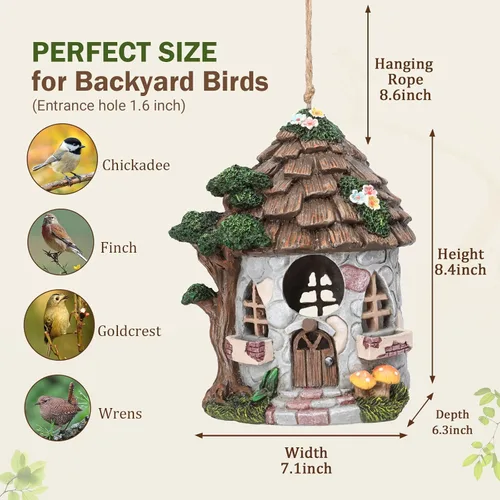 Miniatura 3 de Yinns Casa de pájaros de resina para exteriores, casas de pájaros para exteriores para anidar pájaros silvestres, casas decorativas de piedra