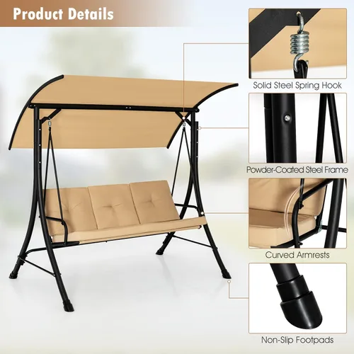 Miniatura 8 de Tangkula Columpio de porche para 2 personas, columpio al aire libre con cojines extraíbles, estructura de metal sólido, columpio de patio con toldo