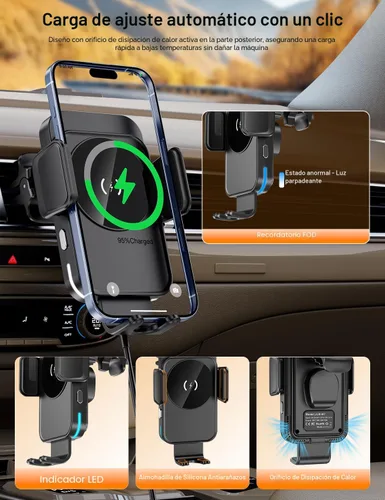 Miniatura 6 de bokilino Cargador inalámbrico para automóvil, carga rápida de 15 W [sujeción automática] [alineación automática] soportes de teléfono