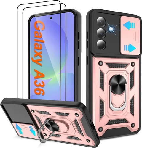 Miniatura 65 de ATUMP Funda para T-Mobile Revvl V Plus 5G con protector de pantalla HD con cubierta de cámara deslizante, soporte de anillo de rotación de 360° Negro