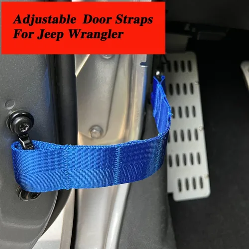 Miniatura 2 de Correa de puerta ajustable para Jeep Wrangler TJ YJ JK JKU JL JLU, Correa de limitación y verificación de puerta para Jeep Wrangler, Correa Azul