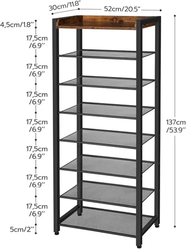 Miniatura 3 de HOOBRO Zapatero de 8 niveles, almacenamiento de zapatos de gran capacidad para 14 a 16 pares, estante de zapatos de metal resistente para entrada