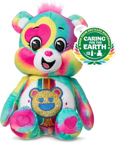 Care Bears Oso Good Vibes con Purpurina de 9" - Tie-Dye Multicolor, ¡Hecho de Materiales Reciclados! – Bueno para Niñas y Niños, Coleccionistas,
