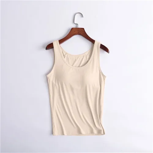 Miniatura 2 de Camiseta sin mangas con brasier integrado para mujer, sin mangas, correa ancha, ropa de dormir básica, para entrenamiento, yoga, camisola acolchada