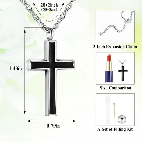 Miniatura 3 de Dletay Collar de urna de cruz para cenizas, joyería de cremación de acero inoxidable para cenizas, collar conmemorativo de cenizas para hombres