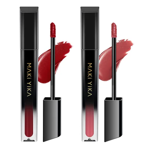 Miniatura 19 de MAKI YIKA Lápiz labial rojo burdeos para mujer, pintalabios de larga duración, sin manchas, mate, líquido, a prueba de transferencia, sin crueldad