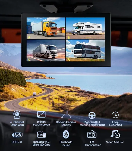 Miniatura 2 de Cámara de respaldo de 4 canales de 1080p con pantalla de 10.2 pulgadas, cámara de respaldo de grabación DVR
