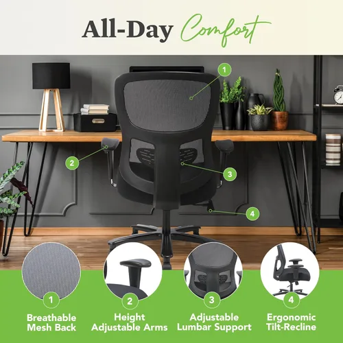 Miniatura 4 de HON Sadie - Silla de oficina grande y alta, silla de escritorio ergonómica con respaldo de malla, soporte lumbar, 350 libras máximo, color negro