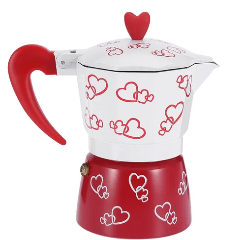 HERCHR Red Heart - Olla de aluminio para moka, cafetera de café expreso con mango ergonómico antideslizante para verter sobre la cafetera para el