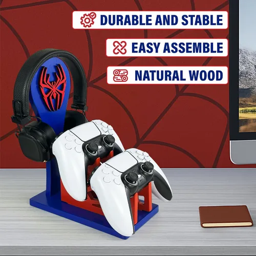 Miniatura 3 de Regalo de jugador para hombres, adolescentes y niños, organizador de controlador de madera con soporte para auriculares y soporte para controlador