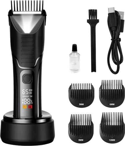 Recortadora de pelo corporal para hombres – Recortadora de pelo púbico para hombre – Afeitadora eléctrica de bolas con luz LED – IPX7 impermeable