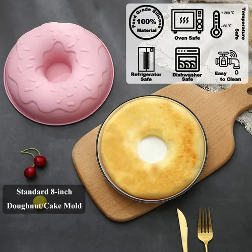 Miniatura 2 de Molde de silicona de gran tamaño para donas antiadherentes para hornear pasteles para bagel y donuts (8 pulgadas, rosa)