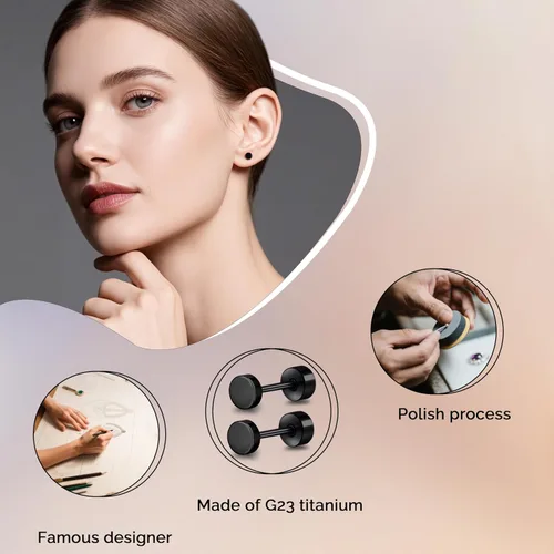 Miniatura 2 de Aretes de tuerca de titanio hipoalergénico con parte trasera plana, aretes de tuerca de 0.118 in a 0.197 in, aretes clásicos simples para cartílago