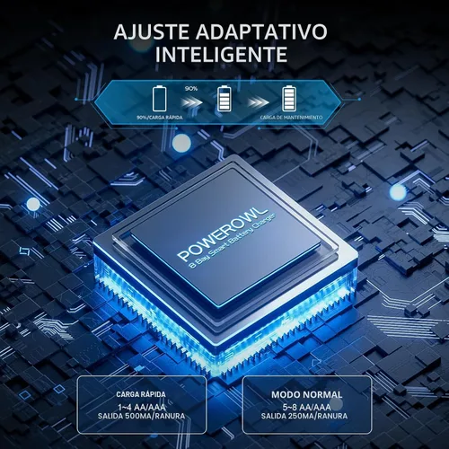 Miniatura 6 de Powerowl Cargador de Batería de 8 Compartimentos AA AAA, Carga USB de Alta Velocidad, Compartimento Independiente, para Baterías Recargables Ni-MH