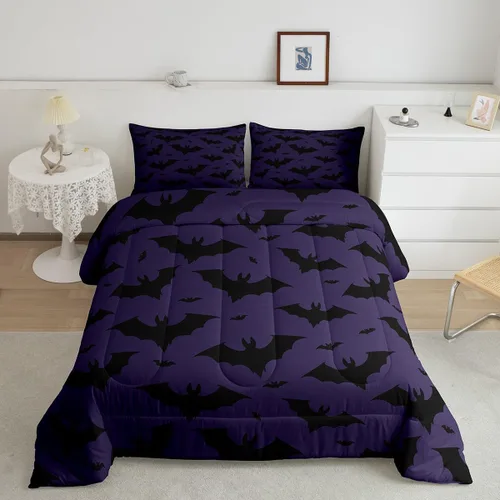 Miniatura 33 de Feelyou Juego de edredón de Halloween, color rosa fantasma, juego de ropa de cama tamaño individual, decoración para niños y niñas, lindo juego